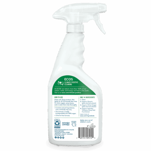 2_OrganicFruitVeggie_22oz_Back Ecos Organic Fruit + Veggie Wash 22 Fl oz
